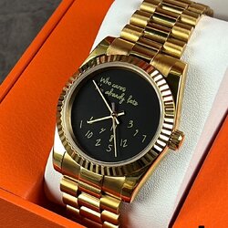 SeikoMod Date Just Onyx Design Yellow Gold President Strap 36MM