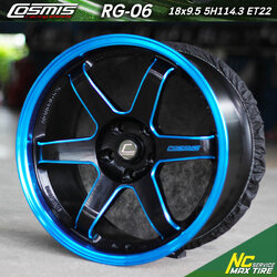 ล้อแม็กขอบ18 / Cosmis / RG-06 / ล้อแม็กสีดำCNCข้างก้านไดฟ์ฟ้า / ล้อแม็กสำหรับกระบะตัวเตี้ย / 18x8.5 5H114.3 ET22