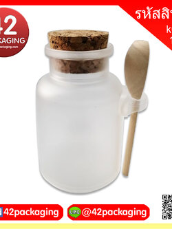 กระปุกพลาสติกทรงกลม จุกไม้+ช้อนไม้ 100 กรัม #ใช้รหัส4658+4653+4654