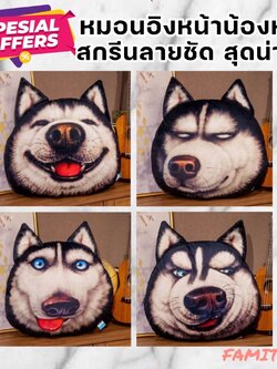CT057I001 HOMMY หมอนสุนัข 3D หมอนรองคอ เบาะรองนั่ง หมอนตุ๊กตารูปหน้าสุนัข หมอนอิงหน้าสุนัข ตุ๊กตาหมอนจำลองลายสุนัข