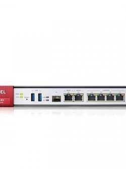 Zyxel USG FLEX 200 Firewall throughput 1,800 Mbps, เชื่อมต่อผ่าน VPN ได้พร้อมกันสูงสุด 100 users, มีพอร์ต 4 x LAN/DMZ, 2 x WAN, 1 x SFP