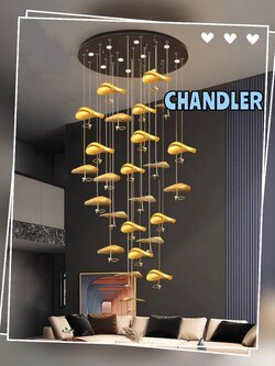 CT200A184 SOTMIA โคมไฟสีทอง โคมไฟระย้าโถงบรรได Chandelier แชนเดอเรียยาว