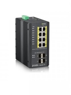 Zyxel RGS200-12P Industrial 12-port Gigabit Managed High Power PoE+ Rugged Switch 8-port Gigabit PoE+ 4-port Gigabit SFP จ่ายไฟได้สูงสุด 30 watt/port