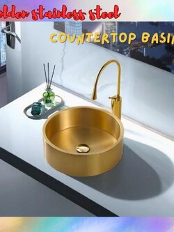 CT196D096 TSUKAERU Luxury wash basin อ่างล้างมือทรงกลม อ่างสีทอง เคาน์เตออร์สีทอง