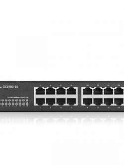 Zyxel GS1900-16 16-port GbE Smart Managed Desktop Switch รองรับ การทำ VLAN, QoS, Link Aggregation, 802.1x, CPU defense engine และ DoS prevention Rack-mount kit for installing 19" rack