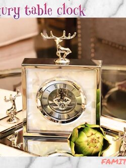 CT084C018 INTERY นาฬิกาหรูตั้งโต๊ะ นาฬิกาแต่งห้อง นาฬิกาเสริมฮวงจุ้ย นาฬิกาสีทองตั้งโต๊ะ European-style table clock