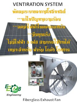 พัดลมระบายอากาศโซล่าเซลส์ โครงไฟเบอร์กลาส 36" 3P 380V 50Hz