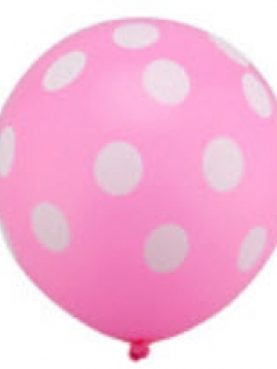 ลูกโป่งยางใบใหญ่ 12 นิ้ว สีชมพูลายจุดขาว ชุด 5 ใบ