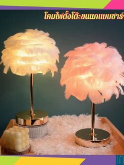 CT191A152 SOTMIA โคมไฟตั้งโต๊ะขนนกแบบชาร์จไฟ โคมไฟตั้งโต๊ะสไตล์นอร์ดิก