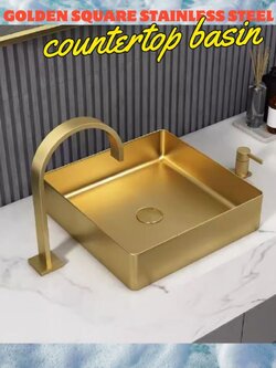 CT196D097 TSUKAERU Luxury wash basin อ่างล้างมือทรงสี่เหลี่ยมจตุรัส อ่างสีทอง เคาน์เตออร์สีทอง