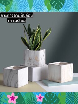 TS061J006 TROPACL กระถางลายหินอ่อน แซมสีทองเทา กระถางลายหิน กระถางต้นไม้ กระถางสวยๆ MARBLE PLANT POT