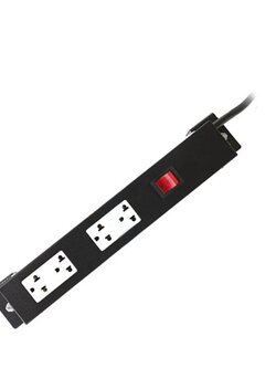 19" GERMANY G7-00004B AC Power Distribution 4 Universal Outlet w/Cable 1.8 M. & Surge Protection, Black