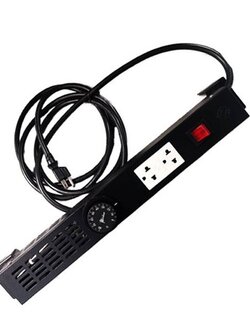 19" GERMANY G7-05112B Thermostad Panel 2 Outlet Power, Electro Galvanize Steel, Black