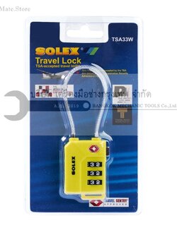 SOLEX กุญแจรหัส 3 ตัวเลข คล้องล็อคกระเป๋า สีเหลือง รุ่น TSA33W ระบบกุญแจมาตรฐานสากล เหมาะกับการล็อคกระเป๋าเดินทาง
