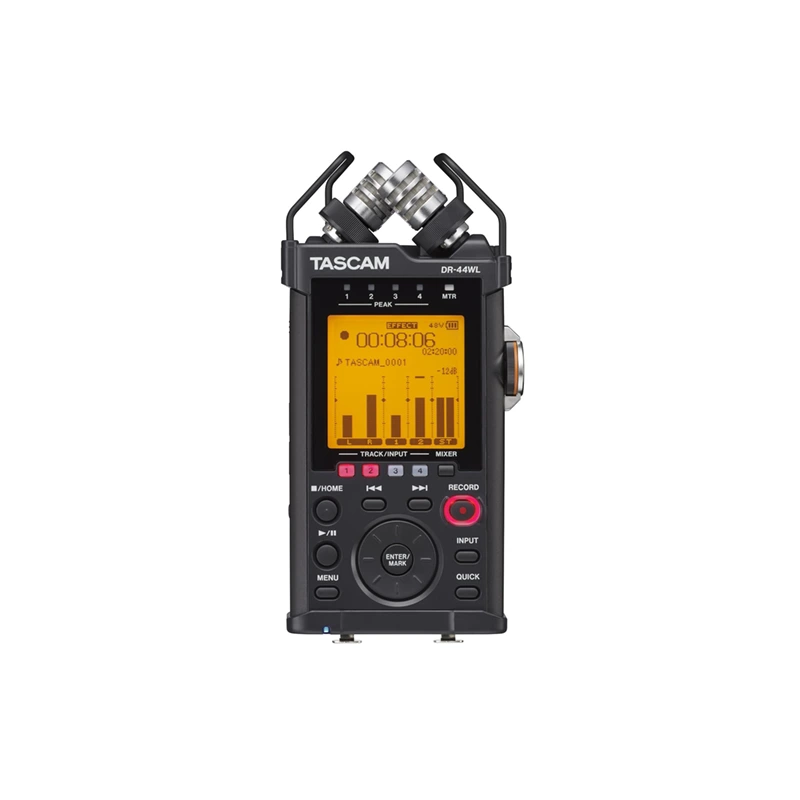 เครื่องบันทึกเสียงแบบมือถือ TASCAM รุ่น DR-44WLB 4-track พร้อมฟังก์ชั่น Wi-Fi ขนาด 79 mm × 162 mm × 43 mm
